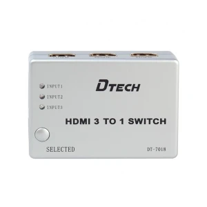 Dtech DT-7018 HDMI Female to Female Grey Switcher #3 In 1 Out