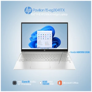 HP Pavilion 15-eg3041TX Intel Core i5 1335U 8GB RAM, 512GB SSD 15.6 Inch FHD Display Silver Laptop