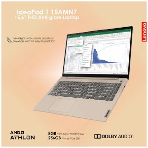 Lenovo IdeaPad 1 15AMN7 AMD Athlon Silver 7120U 8GB RAM, 256GB SSD 15.6 Inch FHD Display Sand Laptop