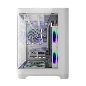 1st Player UV5 Mid Tower White Micro-ATX Gaming Desktop Casing with Fan, HUB & Controller