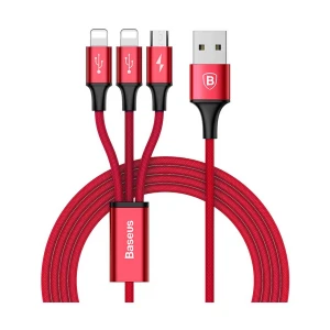 Baseus CAMLL-SU09 Rapid Series 3-in-1 USB Male to Micro USB & Dual Lightning, 1.2 Meter, Red Charging & Data Cable #CAMLL-SU09