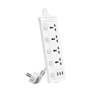 Deli 2 Pin 4 Port White Power Strip # ET411, (3 x USB) (2 Meter)