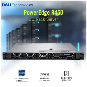 Dell PowerEdge R450 Intel Xeon Silver 4309Y 64GB RAM 1U Rack Server