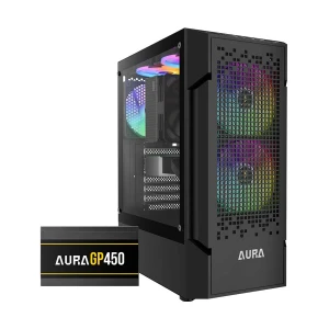 Gamdias AURA GC7 RGB Mid Tower Black ATX Gaming Desktop Casing with AURA GP450 (450W) PSU