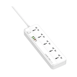 Ldnio 3 Pin 5 Port White Power Strip #SC5415 (1x Type-C, 3x USB)