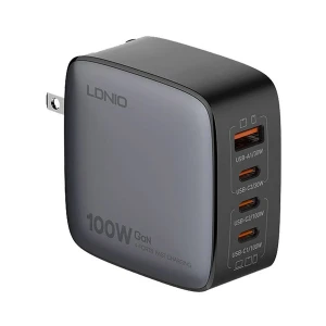 Ldnio Q408 4-Port USB & Tri USB-C 100W GaN Gray/Silver-Black Charger / Charging Adapter #Q408 (US/UK/EU)