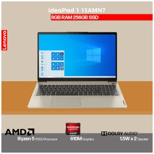 Lenovo IdeaPad 1 15AMN7 AMD Ryzen 5 7520U 8GB RAM, 256GB SSD 15.6 Inch FHD Display Sand Laptop (256GB)