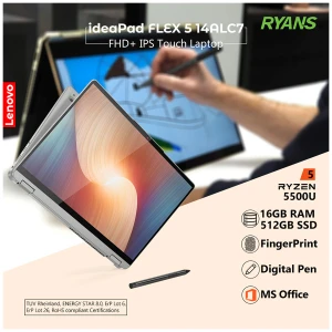 Lenovo IdeaPad FLEX 5 14ALC7 AMD Ryzen 5 5500U 16GB RAM 512GB SSD 14 Inch FHD+ WUXGA Touch Display Digital Pen Storm Grey Laptop