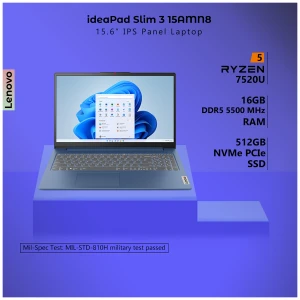 Lenovo IdeaPad Slim 3 15AMN8 AMD Ryzen 5 7520U 16GB RAM, 512GB SSD 15.6 Inch FHD Display Abyss Blue Laptop