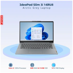 Lenovo IdeaPad Slim 3i 14IRU8 13th Gen Intel Core i3 1305U 8GB, 512GB SSD 14 Inch FHD Display Arctic Grey Laptop