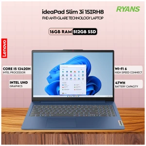 Lenovo IdeaPad Slim 3i 15IRH8 13th Gen Intel Core i5 13420H 16GB, 512GB SSD 15.6 Inch FHD Display Abyss Blue Laptop