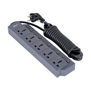 Many 2 Pin 5 Port Black Power Strip #MTS-2050 (3 Meter)