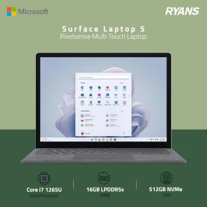 Microsoft Surface Laptop 5 12th Gen Intel Core i7 1265U 16GB RAM, 512GB SSD 13.5 Inch Pixelsense Multi Touch Display Platinum Alcantara Surface Laptop