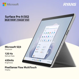 Microsoft Surface Pro 9 LTE (5G) Microsoft SQ3 8GB RAM, 256GB SSD 13 Inch Pixelsense Flow Multi Touch Display Platinum Laptop (Type Cover is sold separately)