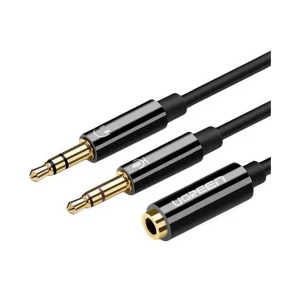 Ugreen AV140 (20898) Dual 3.5mm (TRS) Male to 3.5mm (TRRS) Female, 0.25 Meter, Black Audio Splitter Cable #20898