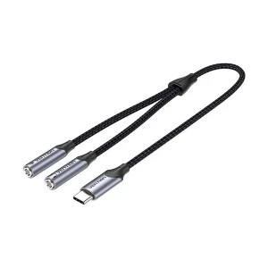 Vention BGPHY Type-C Male to Dual 3.5mm (TRS) Female, 0.3 Meter, Gray Converter #BGPHY