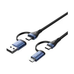 Vention CTLLG 4-in-1 USB & Type-C Male to Micro USB & Type-C Male, 1.5 Meter, Blue Cable # CTLLG