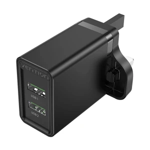 Vention FBAB0-UK 2-Port USB 18W Black Charger / Charging Adapter #FBAB0-UK