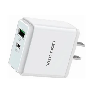 Vention QC67-US-W 2-Port USB & USB-C 20W White Charger / Charging Adapter