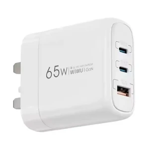 Wiwu Ark USB & Dual USB-C 65W GaN White Charger / Charging Adapter #Wi-U024 (3 Pin, UK)